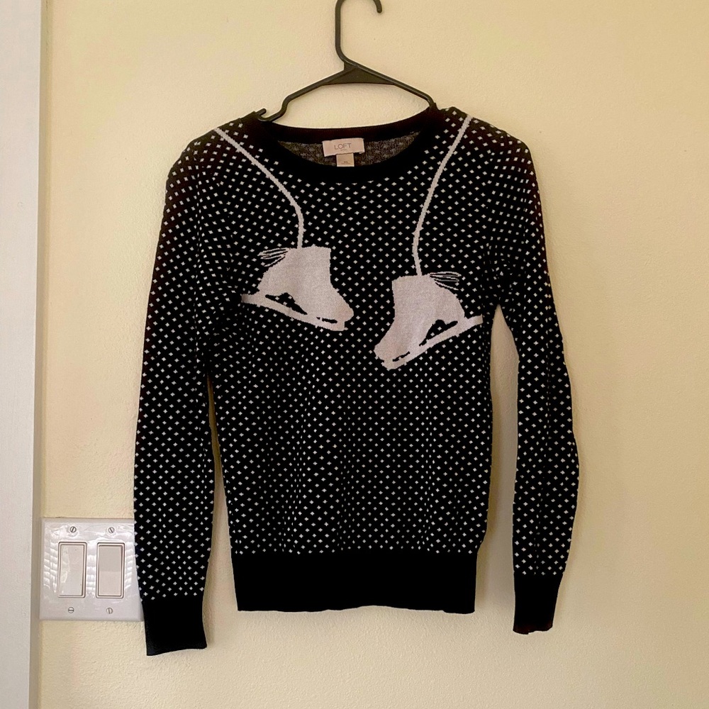 Ann Taylor Loft Black and White Ice Skate Sweater